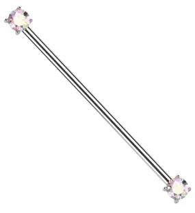 Prong Rainbow Aurora CZ Threadless Titanium Industrial Barbell