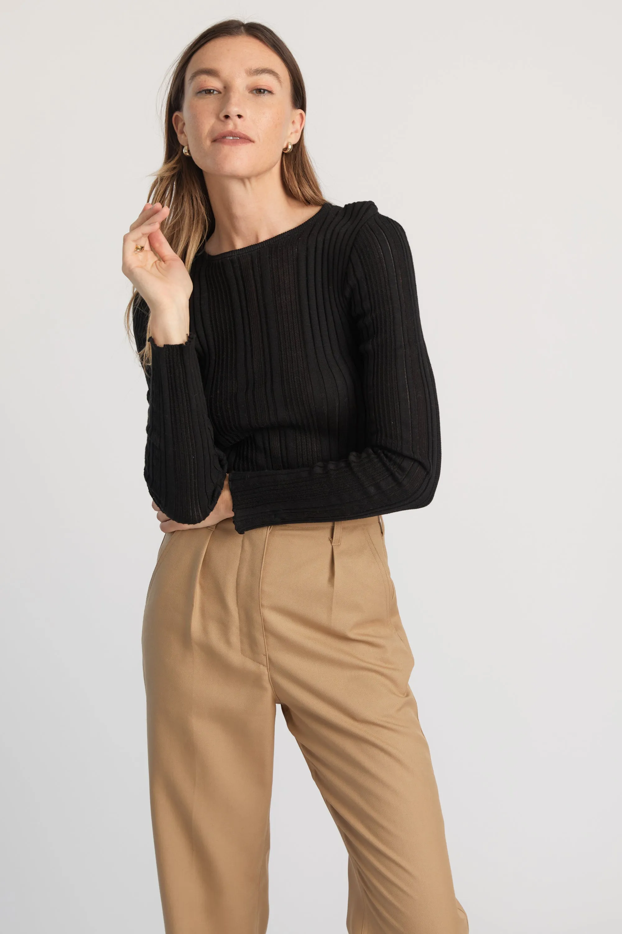 Ribbed Knit Long Sleeve Top