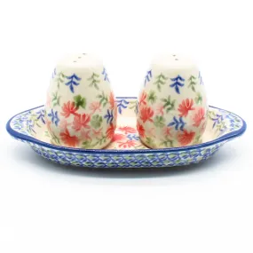 Salt & Pepper Set w/Tray in Coral Thistle