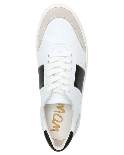 Sam Edelman Enna White/Black Leather Lace Up Rounded Toe Low Top Sneakers