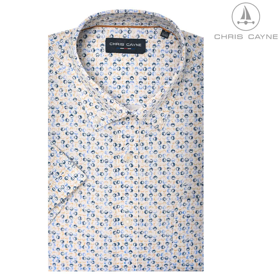 Short Sleeve Print Shirt - Blue / Beige