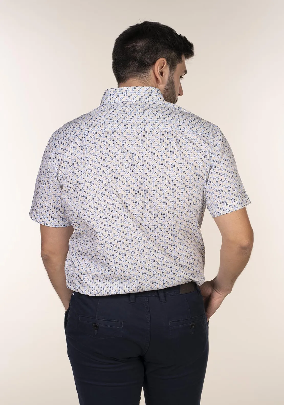 Short Sleeve Print Shirt - Blue / Beige