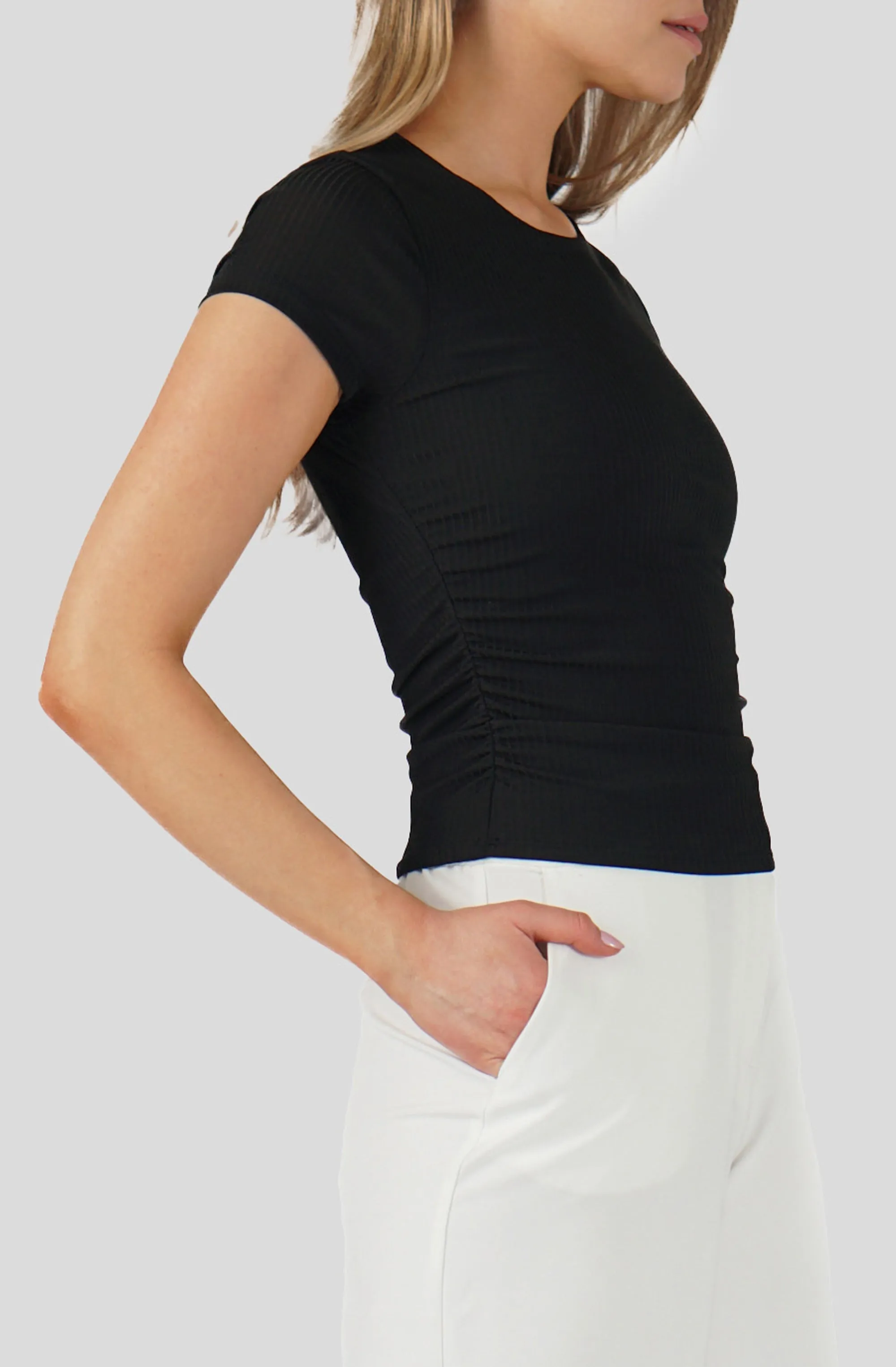 Short Sleeve Top with Side Ruching