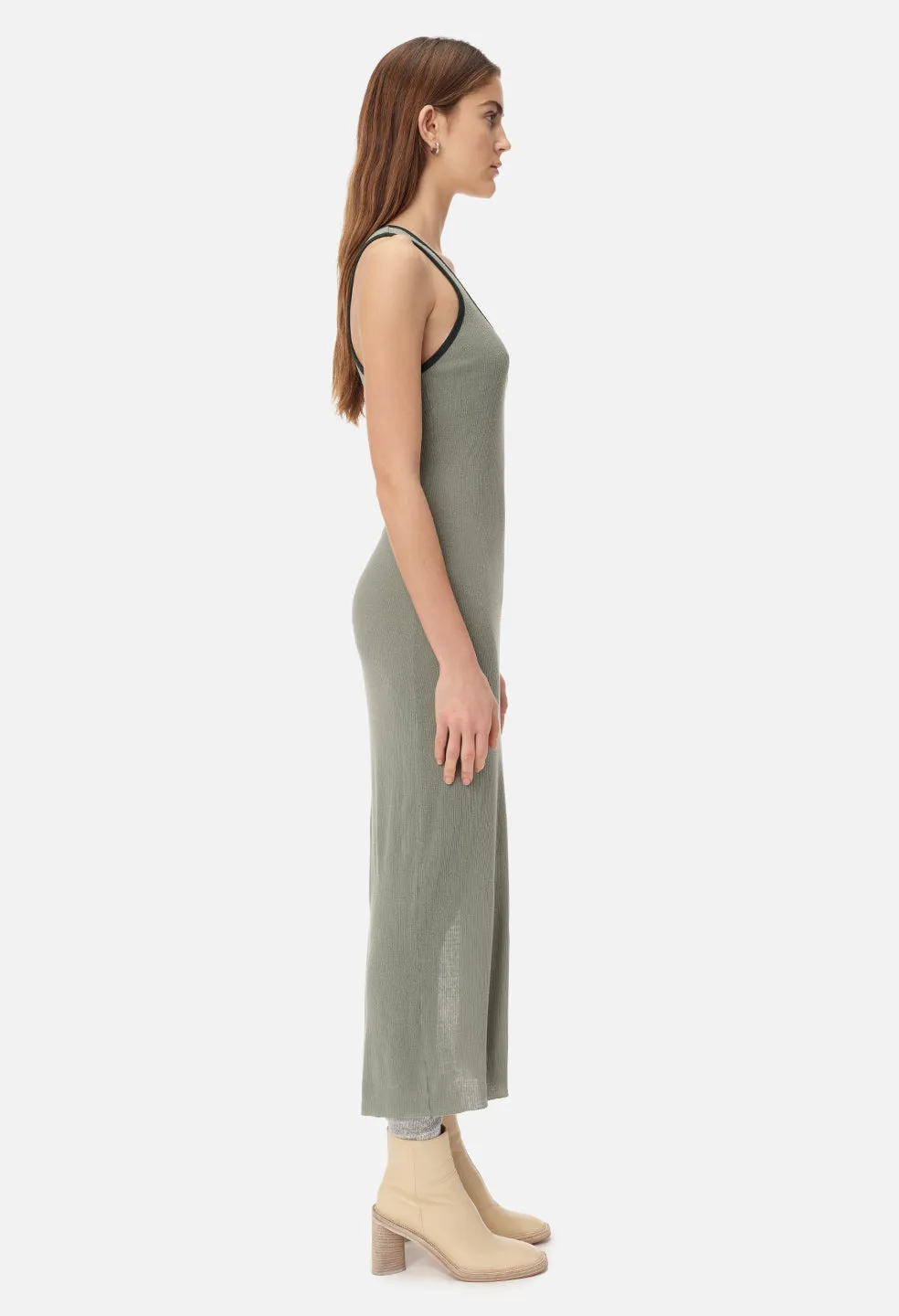 Silk Rib Midi Dress / Moss