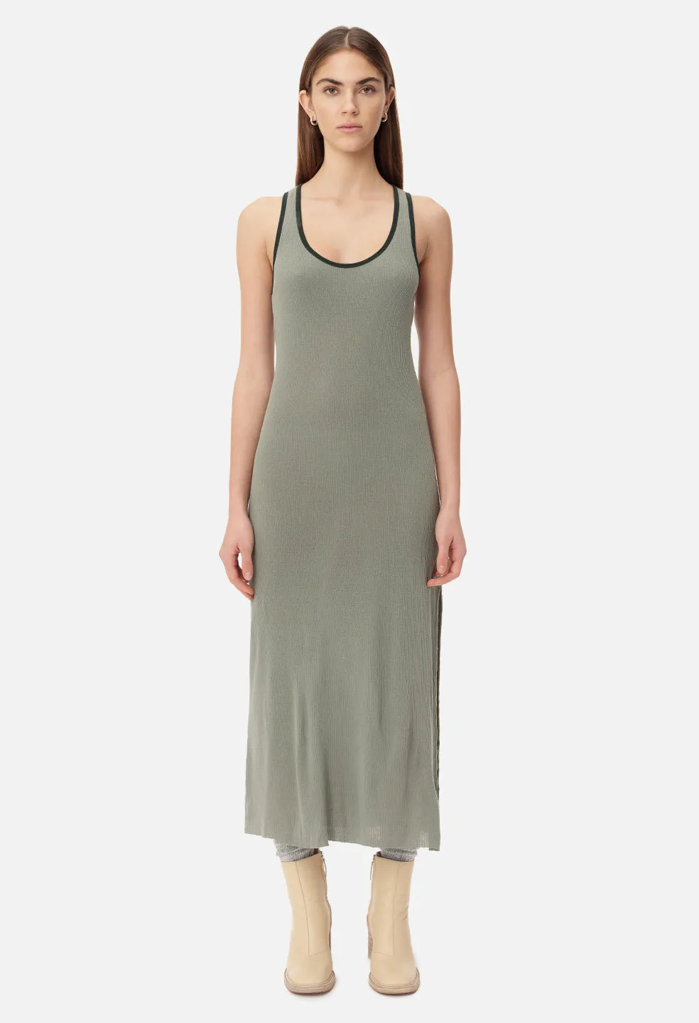 Silk Rib Midi Dress / Moss