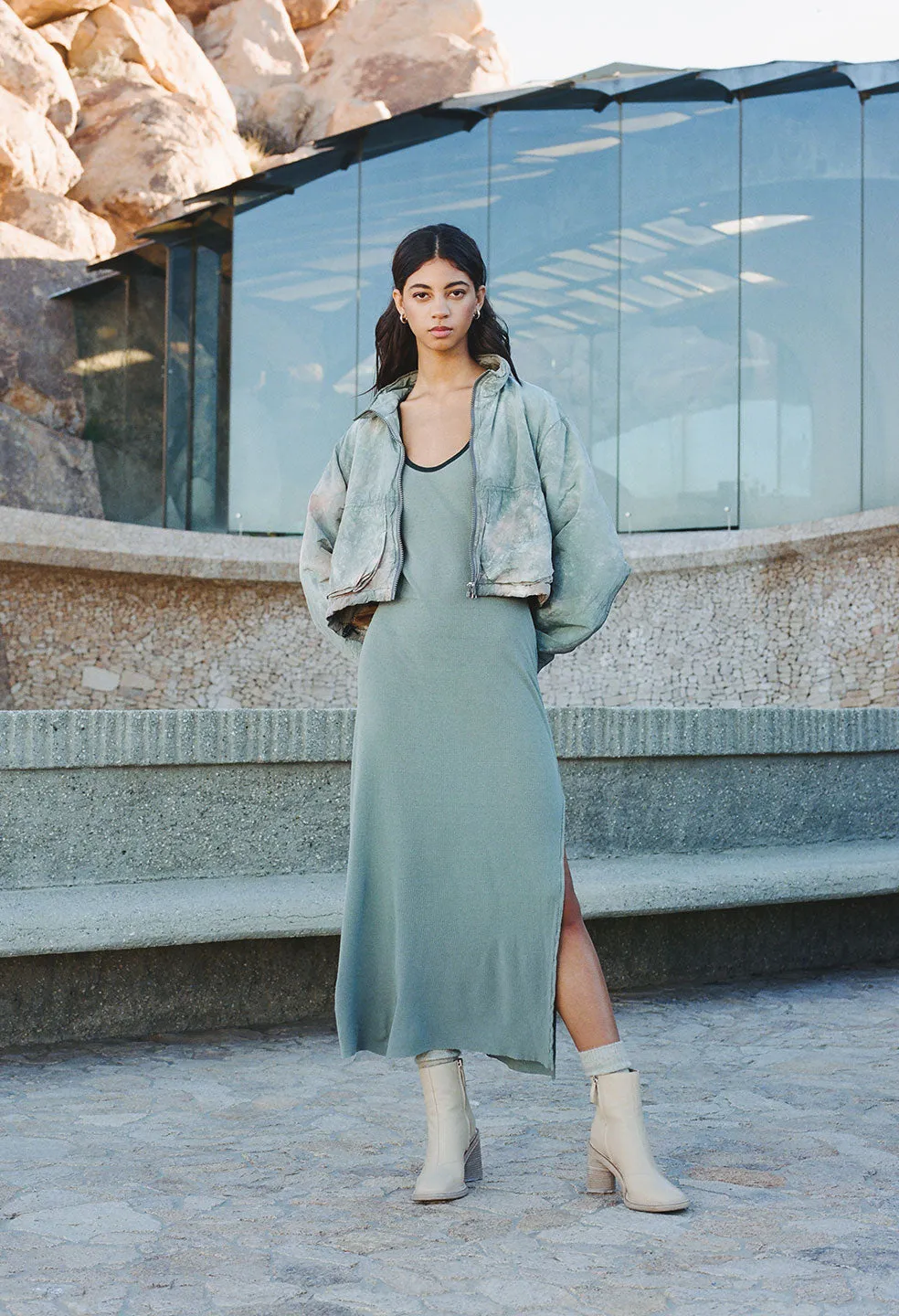 Silk Rib Midi Dress / Moss