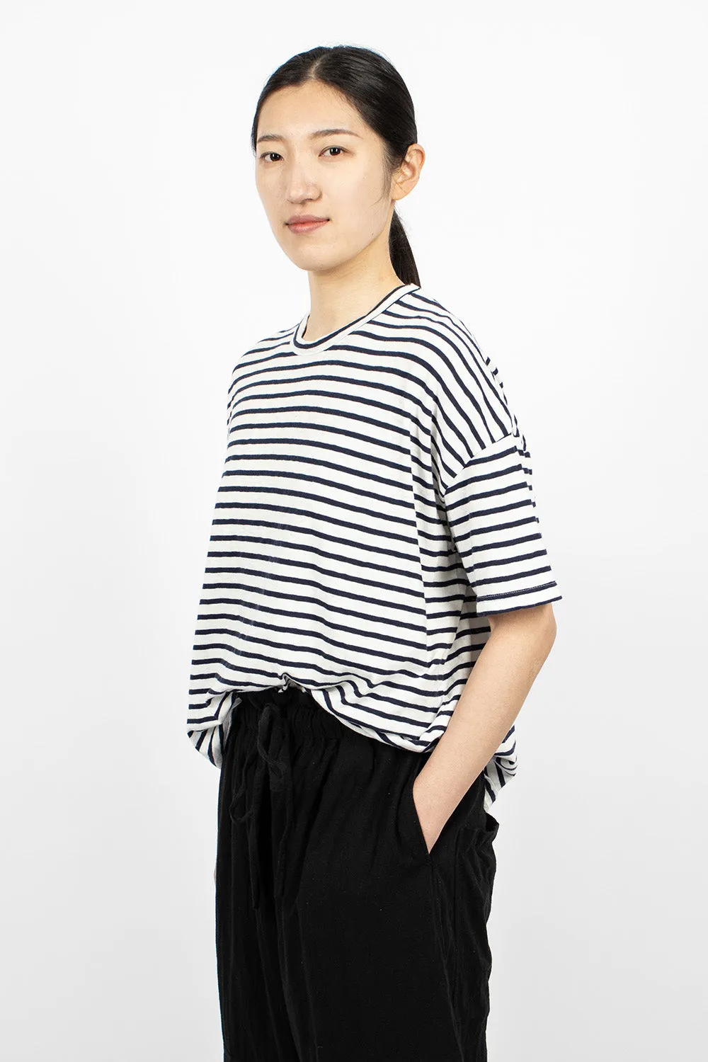 Stripe Knit T-Shirt White/Navy