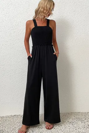 Sunset and Swim Smocked Sleeveless Wide Leg Jumpsuit with Pockets