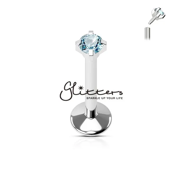 Surgical Steel Internally Threaded with Prong Set Gem Top Labret | Monroe | Cartilage | Tragus