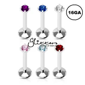 Surgical Steel Internally Threaded with Prong Set Gem Top Labret | Monroe | Cartilage | Tragus