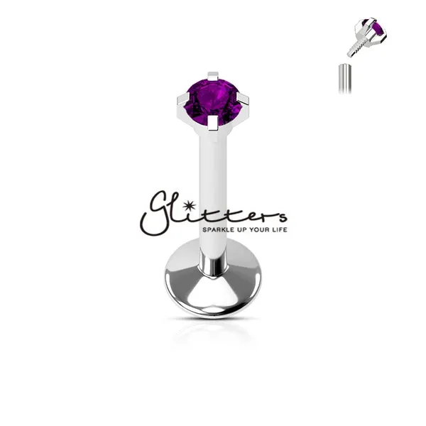 Surgical Steel Internally Threaded with Prong Set Gem Top Labret | Monroe | Cartilage | Tragus