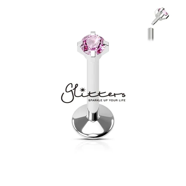 Surgical Steel Internally Threaded with Prong Set Gem Top Labret | Monroe | Cartilage | Tragus