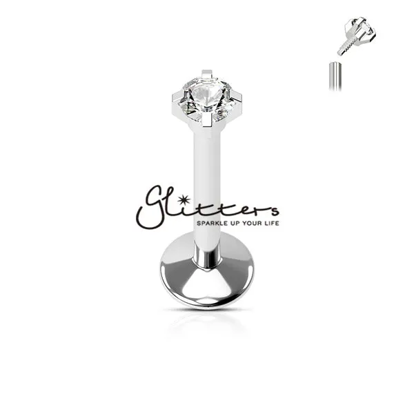 Surgical Steel Internally Threaded with Prong Set Gem Top Labret | Monroe | Cartilage | Tragus