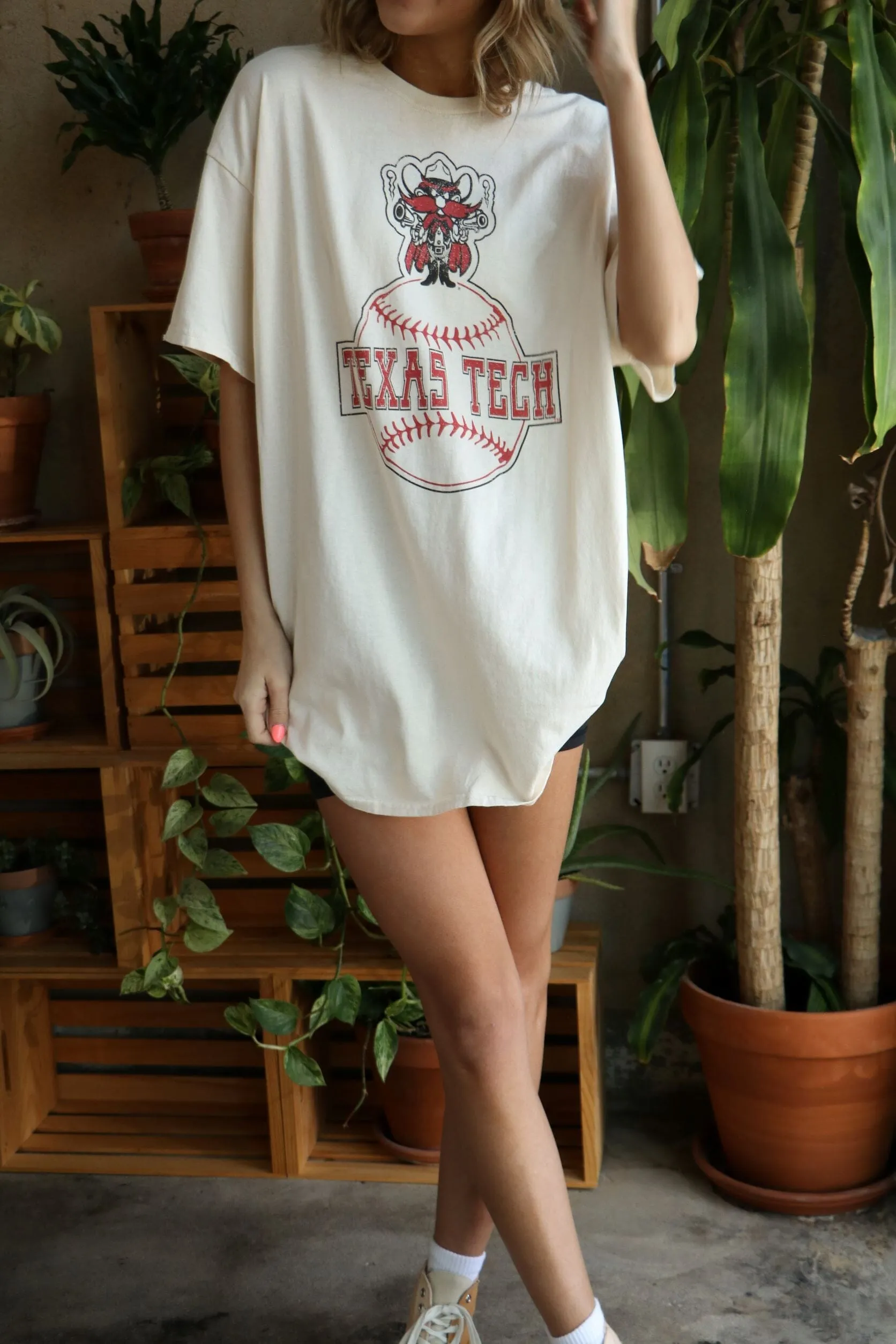 Texas Tech Mascot Baseball Off White Thrifted Tee