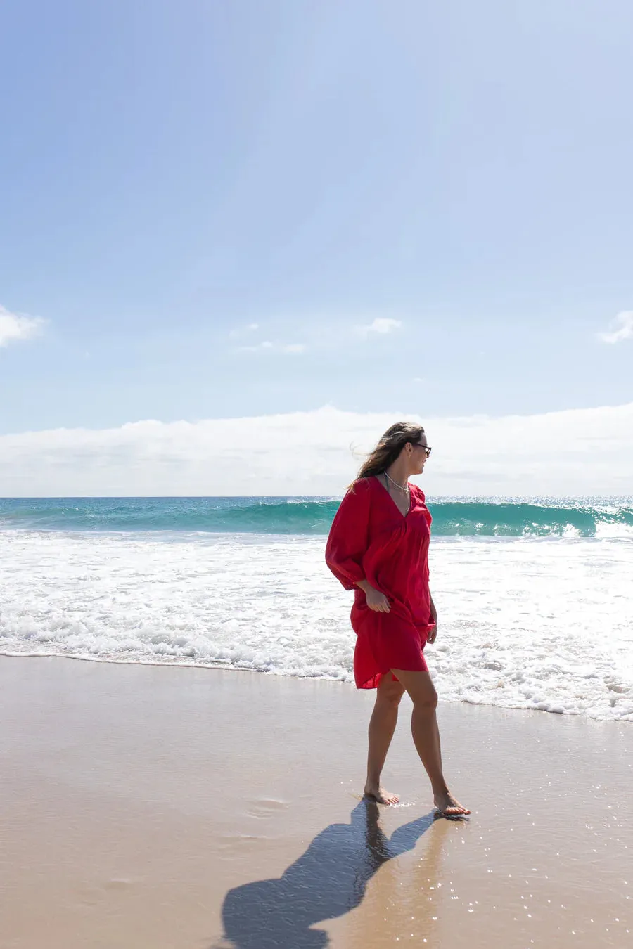 V Neck Linen Dress (Poppy)