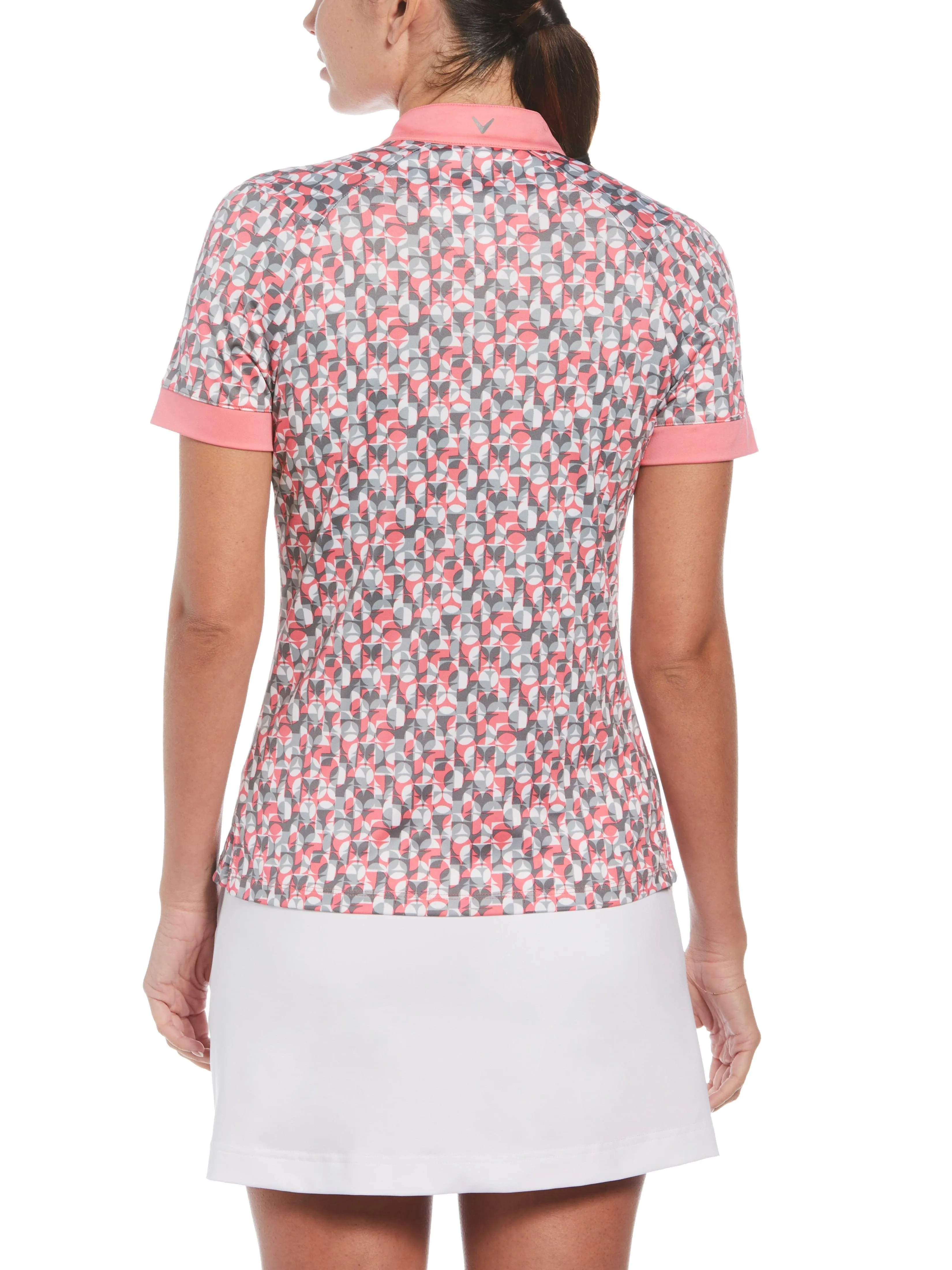 Womens Geometric Illusion Print Golf Polo with Hidden Zipper