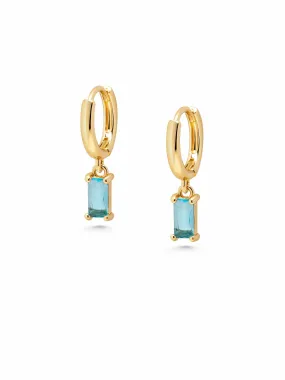 Women's Huggie Earrings with Blue Charm