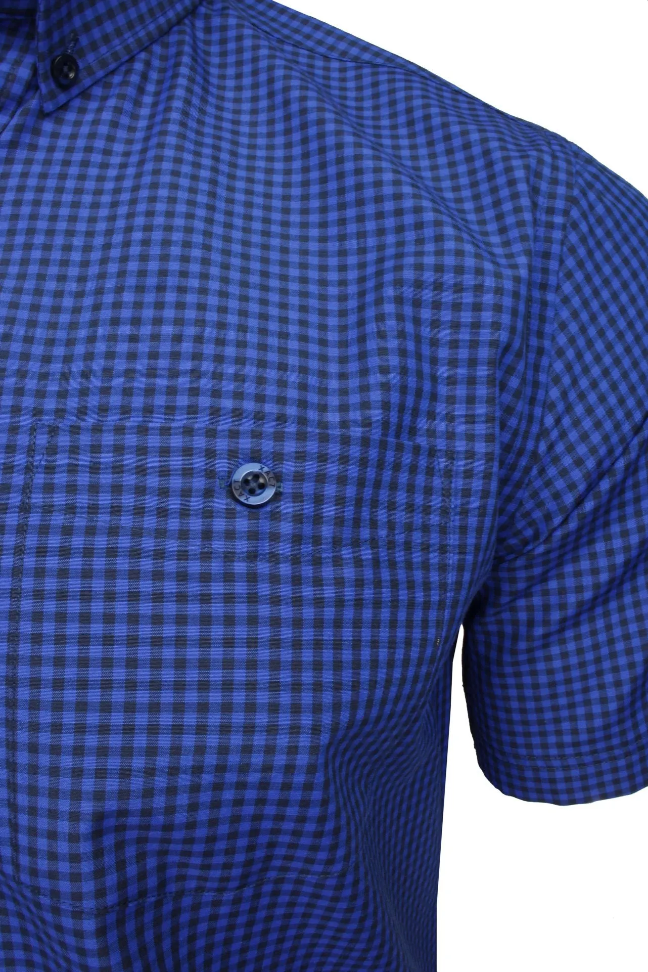 Xact Men's Gingham Check Shirt with Button-Down Collar - Short Sleeved