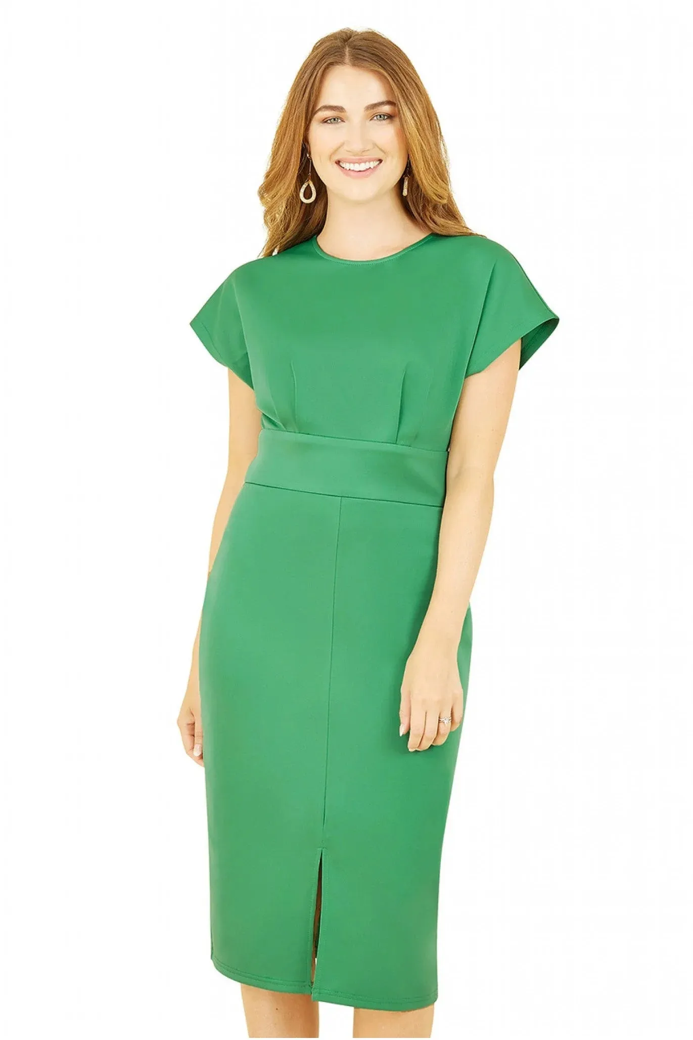 Yumi Green Scuba Kimono Sleeve Fitted Dress